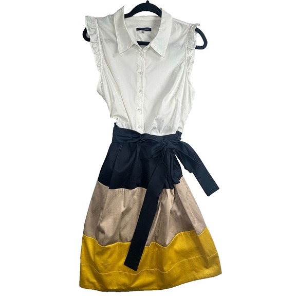 Tommy Hilfiger Dress Color Block Tie Waist Ruffle Buttons Academia Preppy 10 - Picture 3 of 12